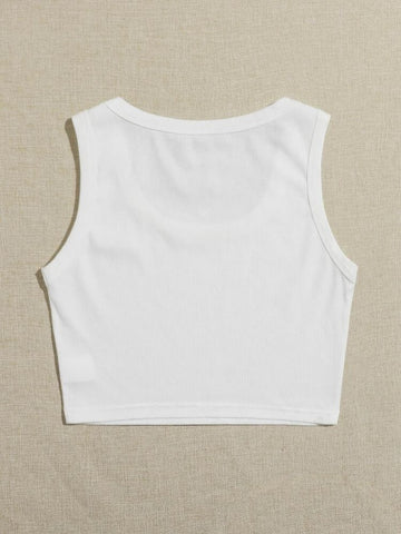 Teen Solid White Scoop Neck Rib Fitted Tank Top
