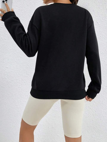 Teen Solid Black Graphic Sweatshirt