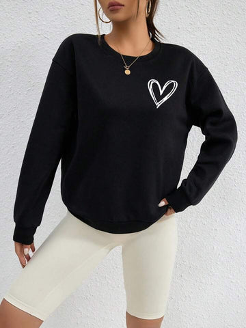 Teen Solid Black Graphic Sweatshirt